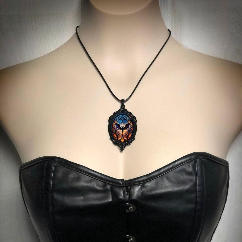 MIFYNN Gothic Bat Glass Pendant Necklace for Women Vintage Gothic Rope Chain Witch Bat Choker Dark Punk Style Necklace Victoria Emboss Necklaces Mystic Witch Jewelry Accessories - Image 1